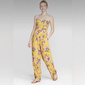 3/$25*Exhilaration Yellow Floral Print Strapless Jumpsuit L
